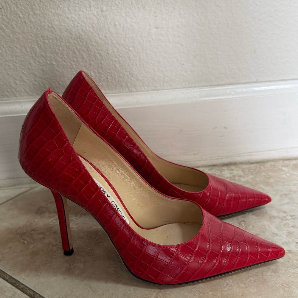 Jimmy Choo Scarlet Crocodile Pattern Stilettos